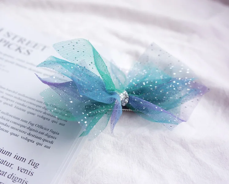 Розница 1 шт. модные блестящие градиентные сетчатые заколки для волос с бантом