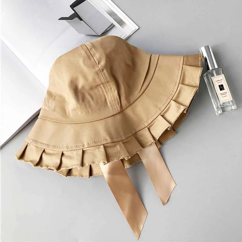 Летняя плиссированная Кепка для отдыха монохромная шляпа с галстуком в рыбацком