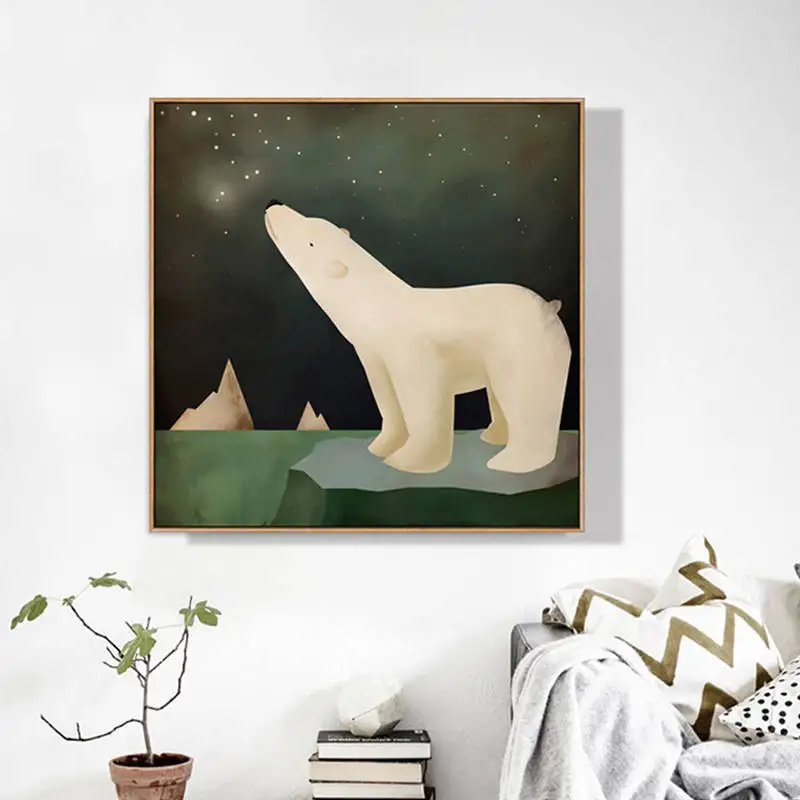 Modern Cute white cartoon bear Art Prints Poster Nursery Wall Picture Canvas Painting Kids Room Decor No Frame | Дом и сад