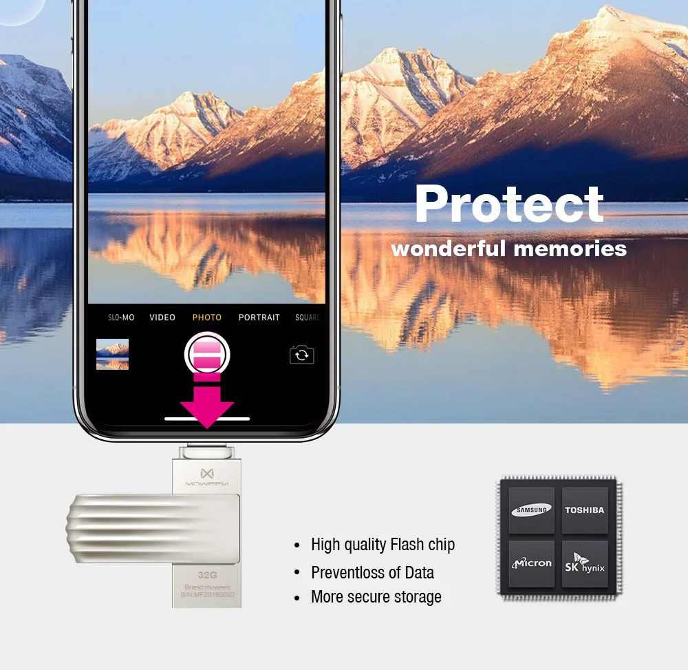 Moweek USB флеш-накопитель для iphone Xs Max X 8 7 6 ipad USB карта памяти 16 ГБ 32 ГБ 64 Гб 128 ГБ 256 ГБ usb 2,0 Флешка для iphone