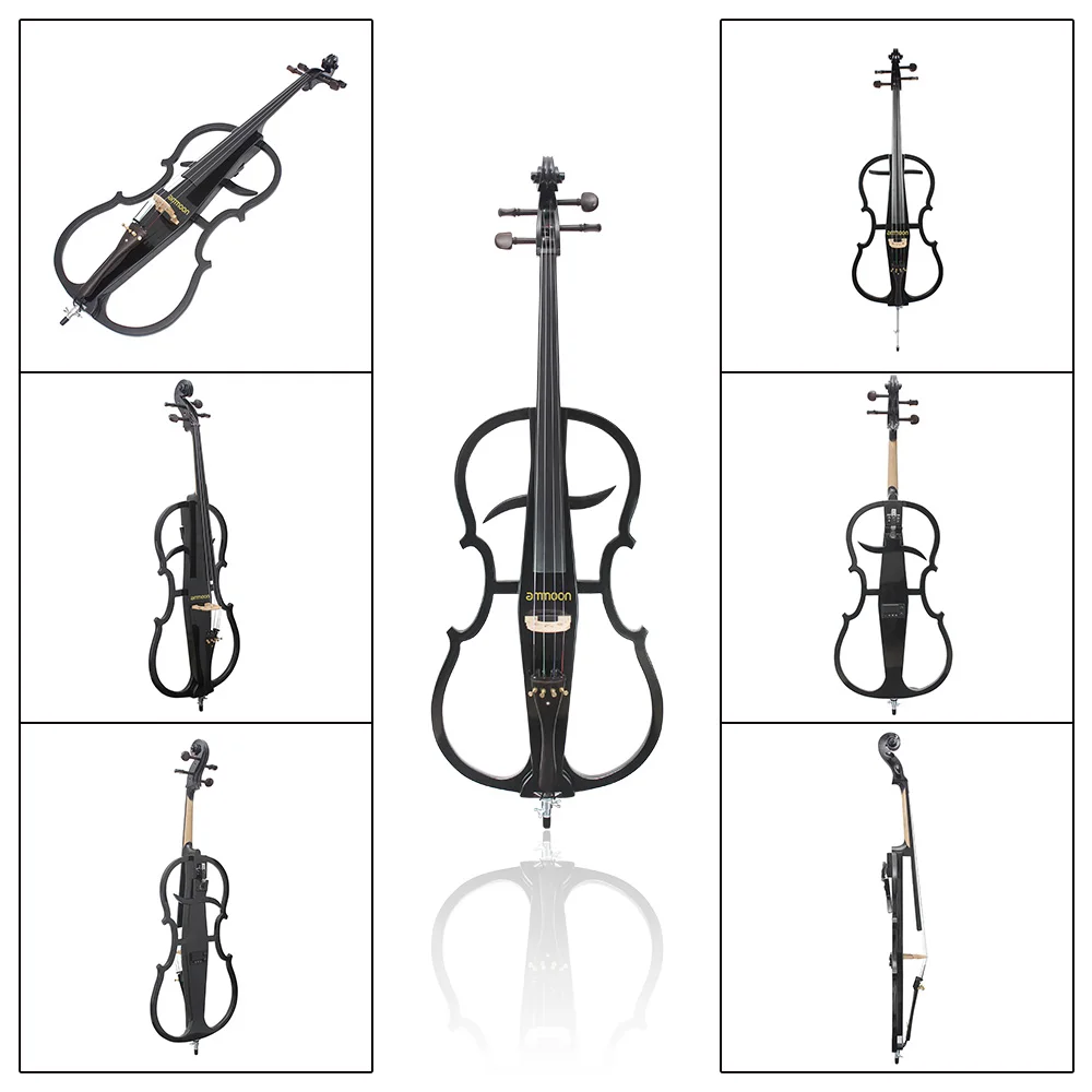 Ammoon 4/4 Электрический Виолончель из цельного дерева Violoncello Ebony фитинги в стиле 1 с тюнером наушники Gig Bag