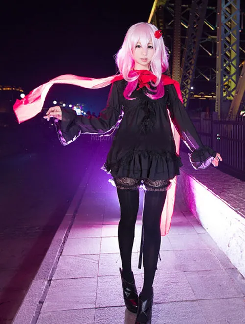 HOT Sell!Anime Yuzuriha Inori Cosplay Costume Fashion Black Full Set Dress+Scarf Halloween Suit For Women Outfit New | Тематическая
