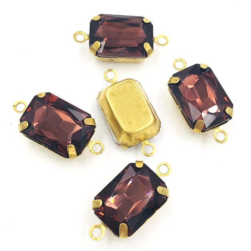 Wine red Новое поступление 10x14 мм 20 шт. Золотая основа двойная петля Прямоугольник Кристалл Стекло смешанные цвета пришить стразы кулон diy Аксессуары - Цвет: Wine red