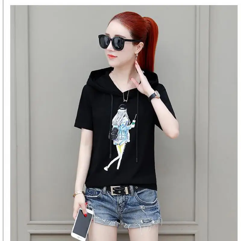 Женские футболки с коротким рукавом Zuolunouba повседневные красные белые капюшоном