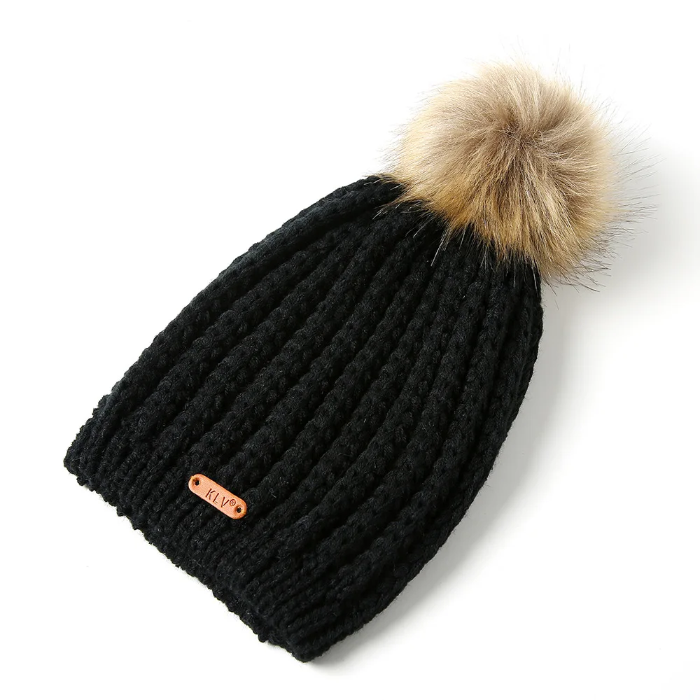 GOPLUS 2020 Winter Brand Fur Pompom Knitted Hat Women Fashion Hip hop Solid Skullies Beanies Female Cotton Thick Warm Caps Girl |
