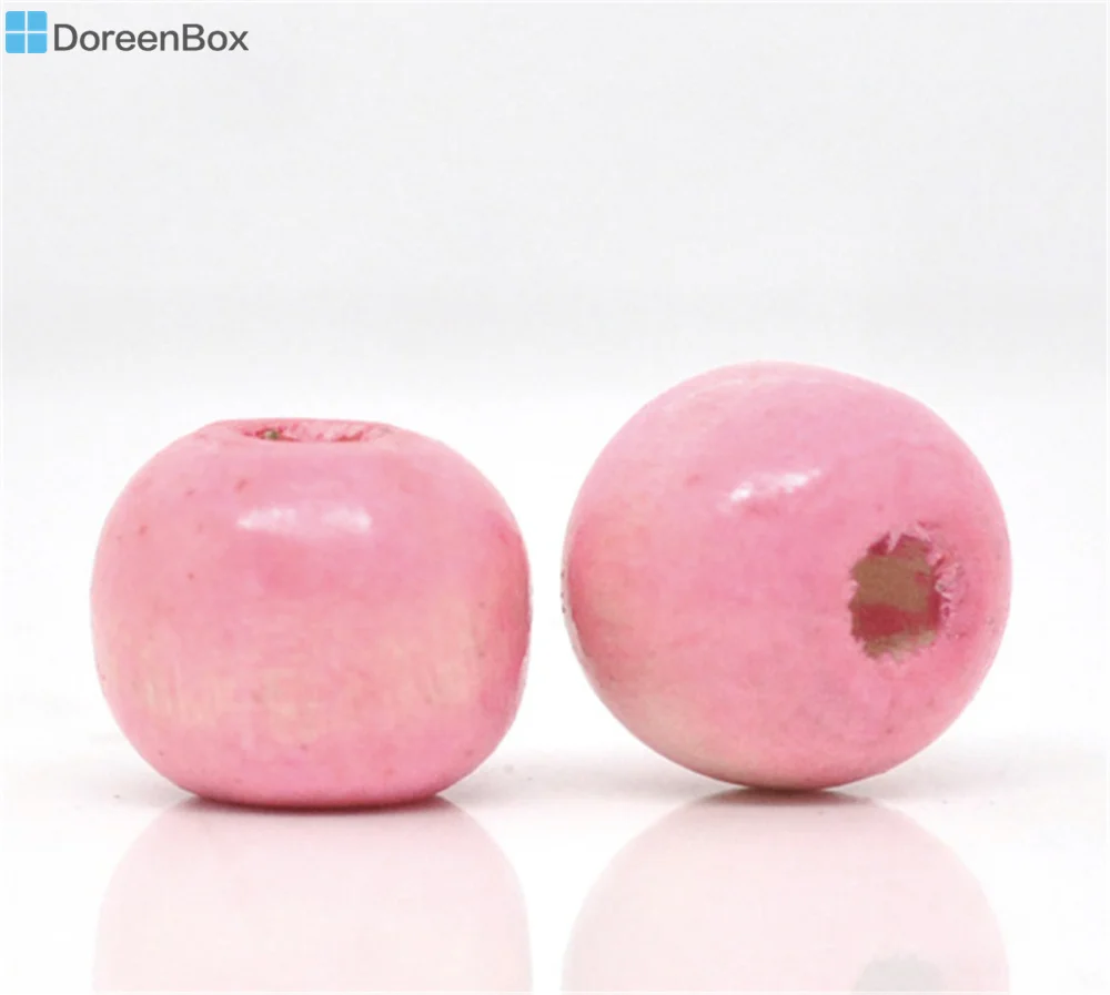 Doreen Box hot 200 розовые крашеные круглые деревянные бусины 10x9 мм (B13661)|spacer beads|wood spacer