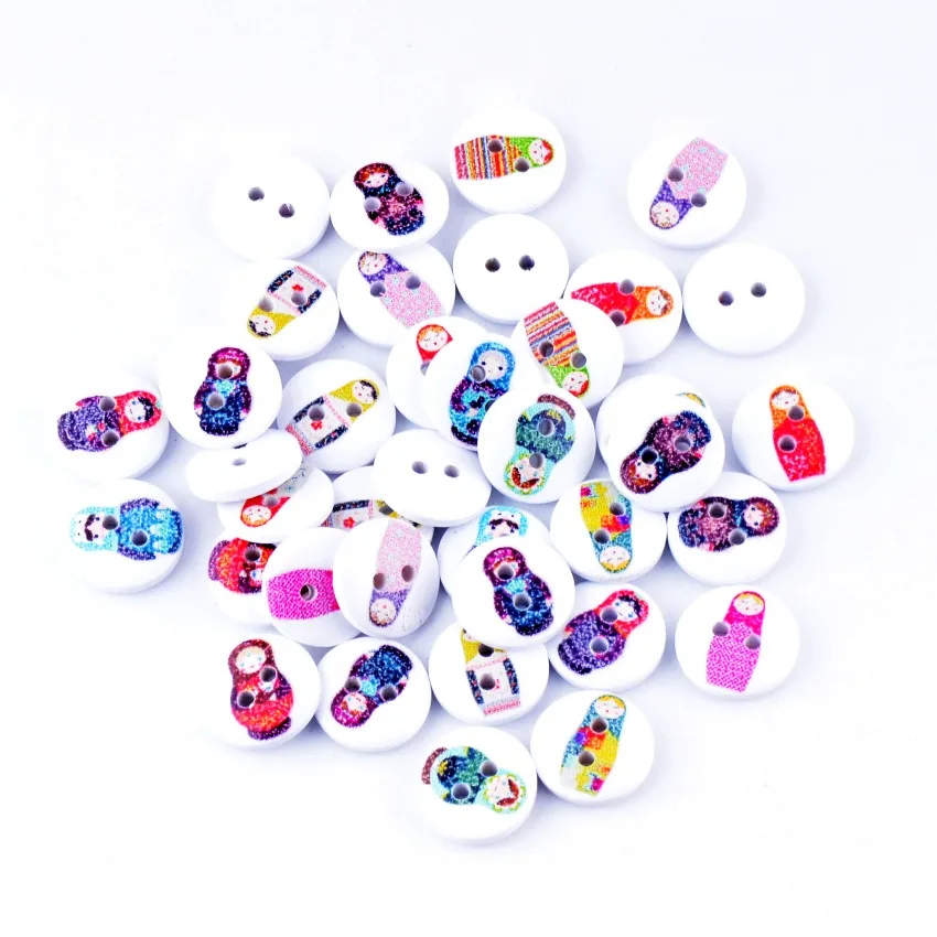 Розница 10 шт Случайные Смешанные 2 отверстия печать русские куклы деревянные