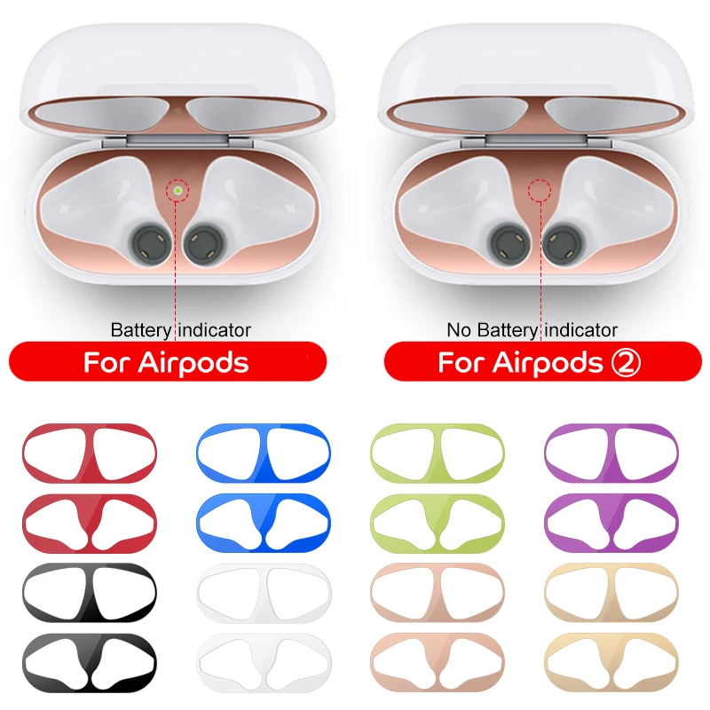 New Metal Dust Guard Sticker for Airpods 2 Skin Protective Apple Earphone Charging box Case Cover Shell | Электроника