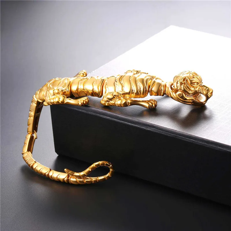 Мужские браслеты из нержавеющей стали Collare Tiger золотистого/черного цвета хиппи