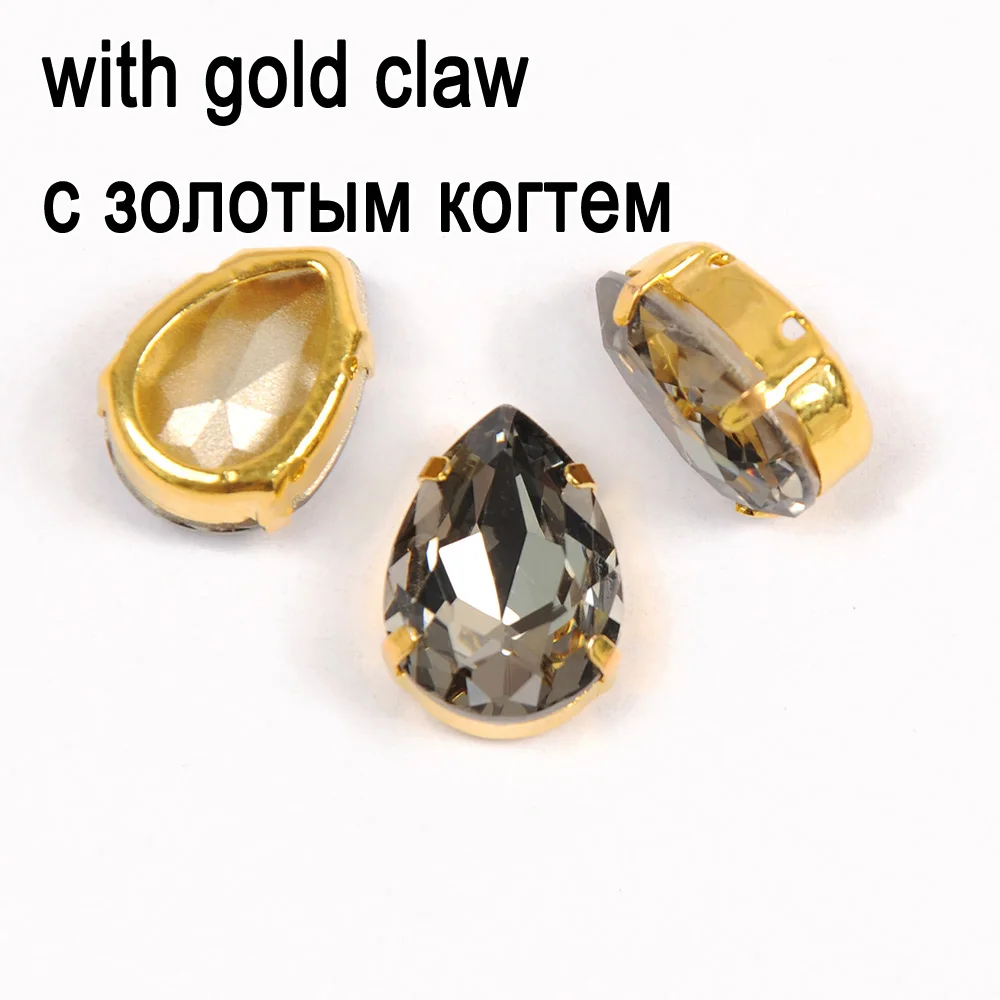 Crystal with gold Стразы с черным бриллиантом для шитья одежды с медными когтями, аксессуары для шитья, украшения для изготовления ювелирных изделий - Цвет: Crystal with gold