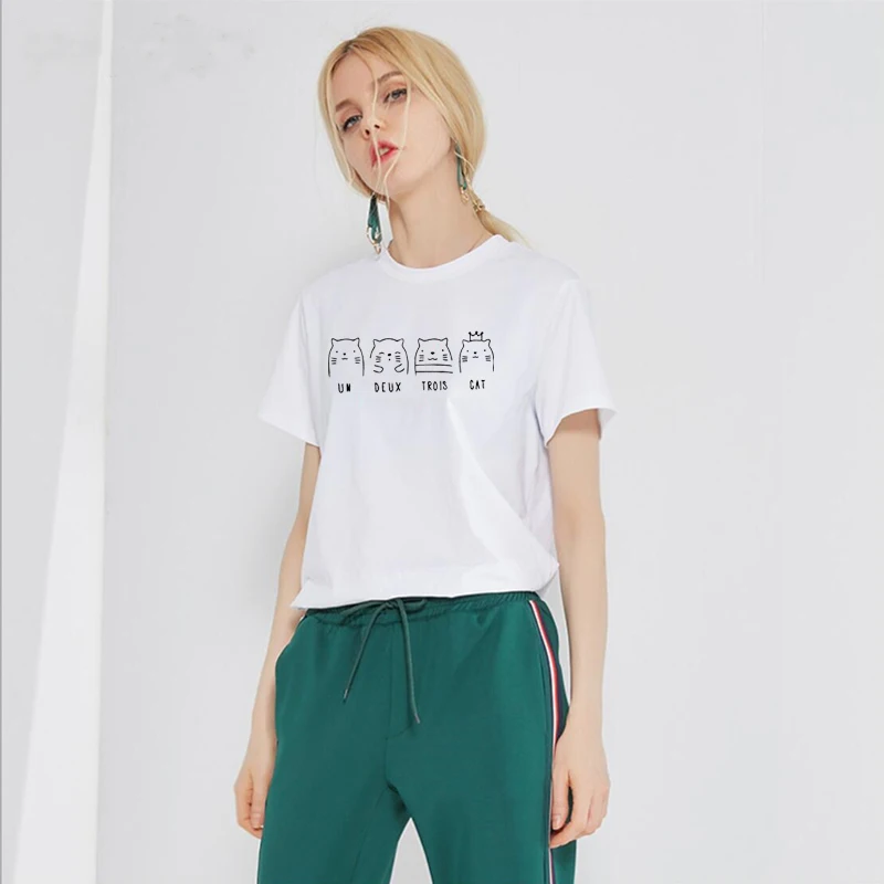 Симпатичная хлопковая Футболка с принтом кошки для женщин футболка котенком