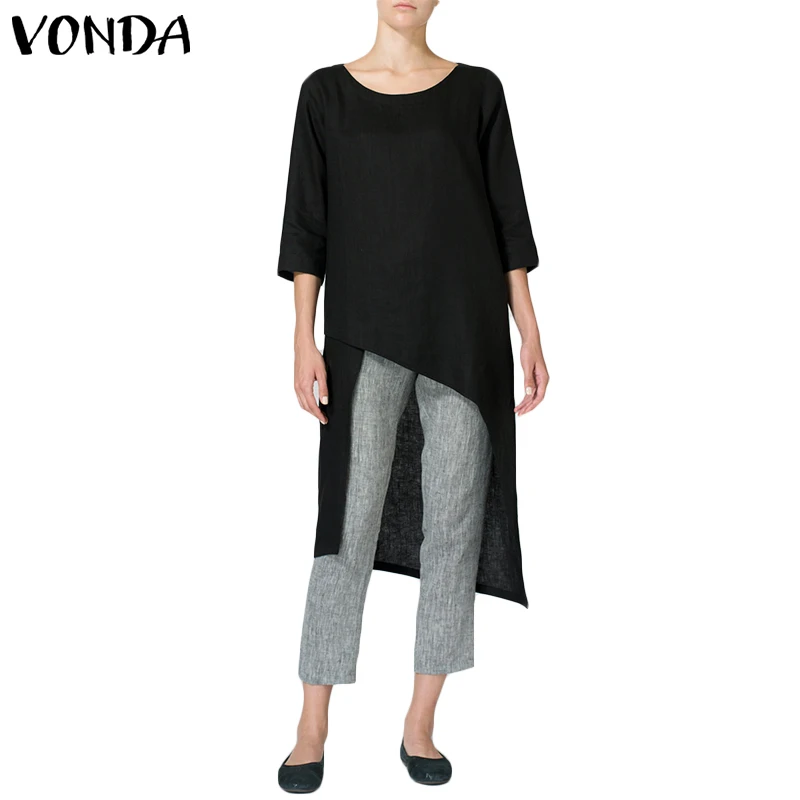 VONDA, модные женские блузки, рубашка,, Ретро стиль, круглый вырез, неровный подол, 3/4 рукав, повседневные рубашки, сексуальные, Blusas Femininas размера плюс, Топ