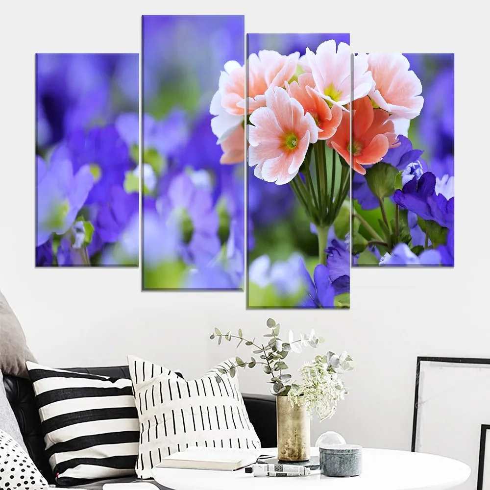 Природа Весенняя розовая фиолетовая цветочная роспись холст печати Тип 4 шт.