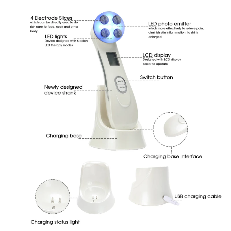 Electroporation Mesotherapy LED Photon Light Therapy RF EMS Skin Rejuvenation Face Lifting Tighten Massage Beauty Device | Красота и