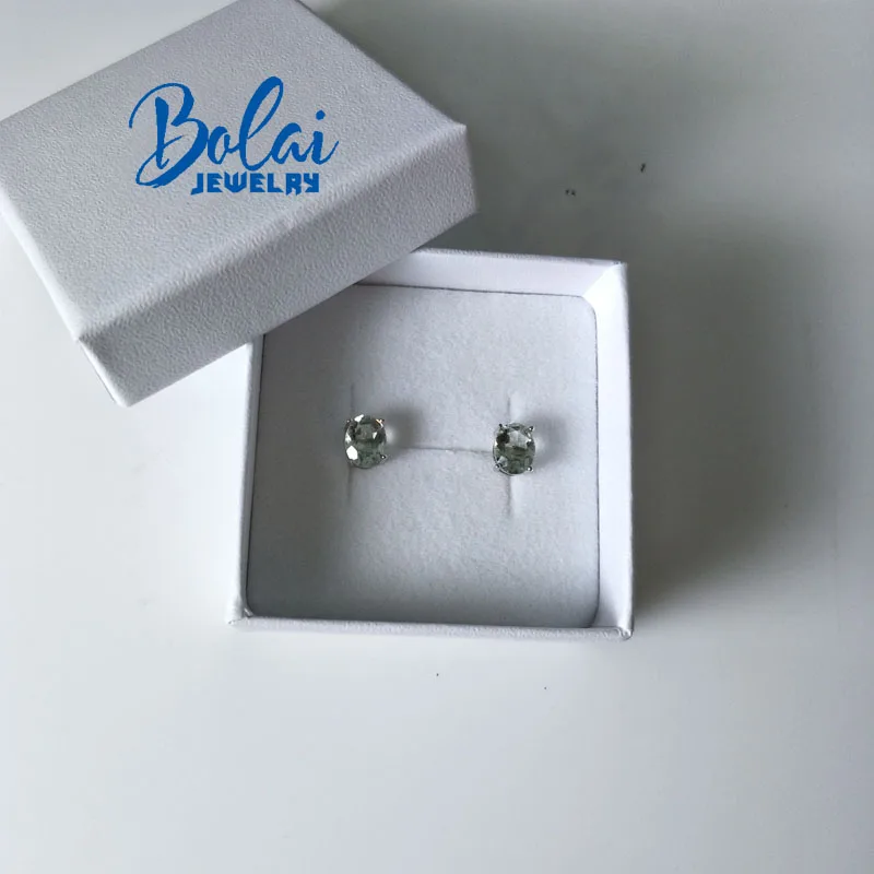 Bolaijewelry, простые серьги, натуральный зеленый аметист, овальная огранка 6*8 мм, драгоценный камень, серебро 925 пробы, хорошее ювелирное изделие для женщин, вечерние, подарок