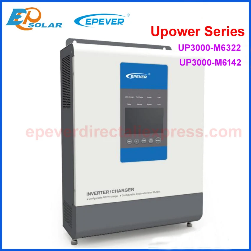 EPever UPower инвертор зарядное устройство для 24 в 48 В батарея Чистая синусоида от сетки галстук инвертор и MPPT 60A солнечное зарядное устройство UP3000-M6322