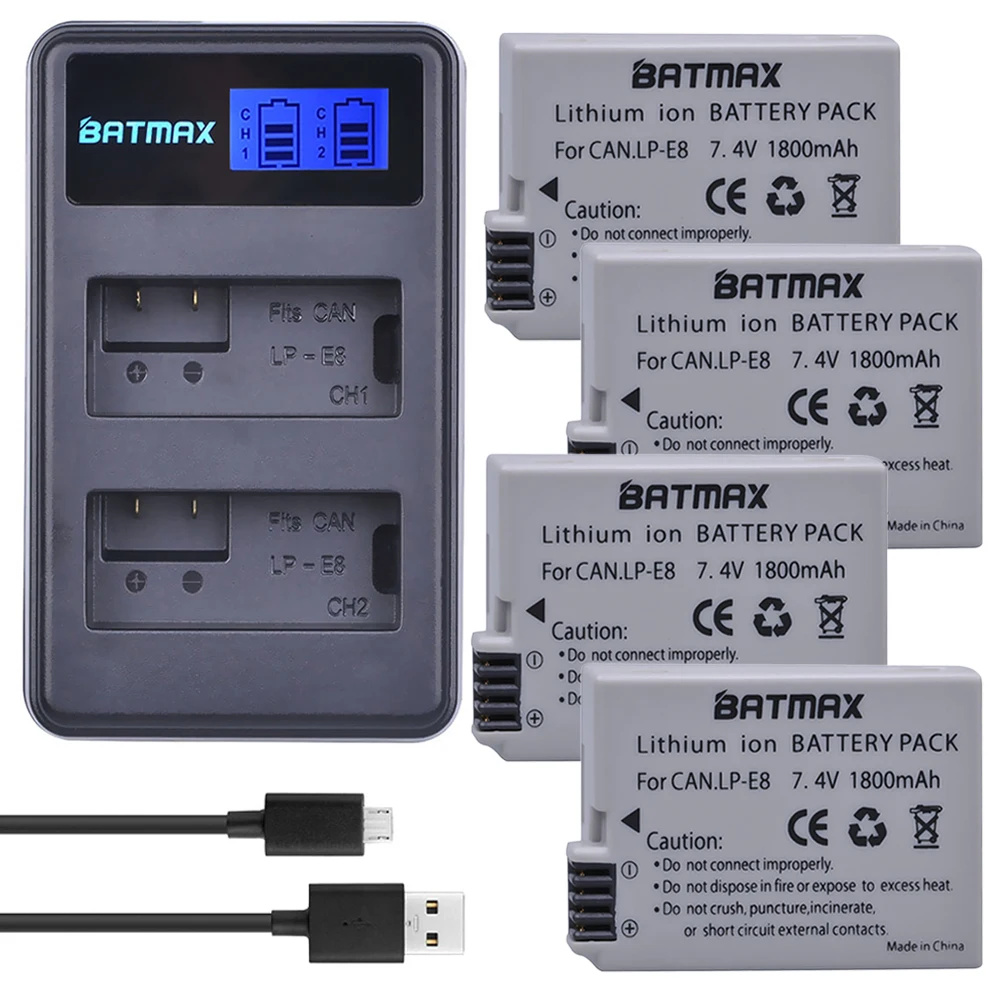 1800 мАч 4 шт. LP E8 LPE8 Камера батареи + ЖК дисплей Dual USB Зарядное устройство для Canon EOS 550D