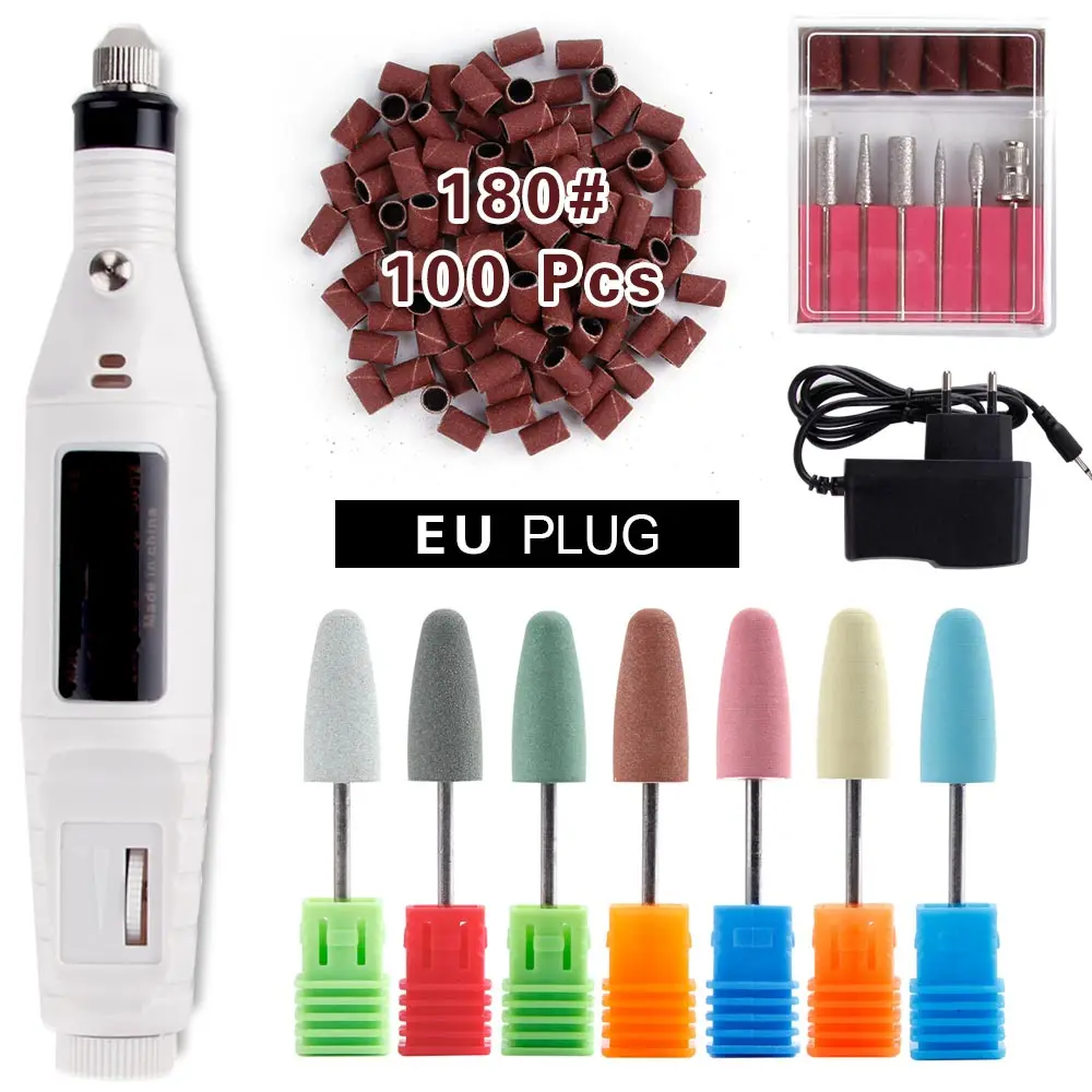 White Set 180 Профессиональные электрические сверла для ногтей набор маникюрный аппарат резиновая силиконовая насадка для полировки Шлифовальная головка фрезы педикюрный аппарат - Цвет: White Set 180
