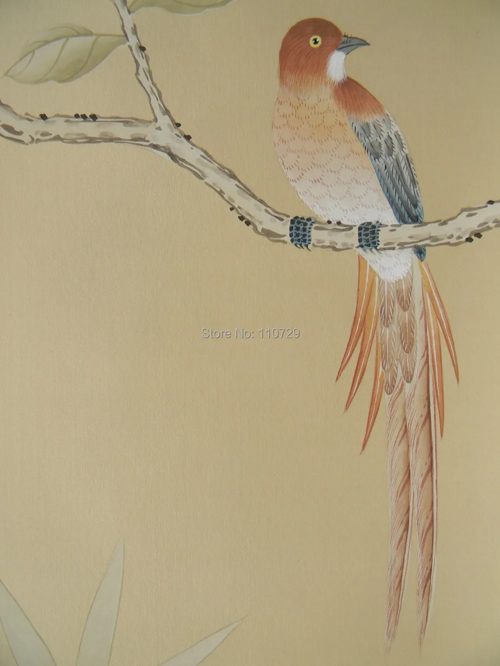 Шелковые обои с ручной росписью цветы птицами ручная роспись