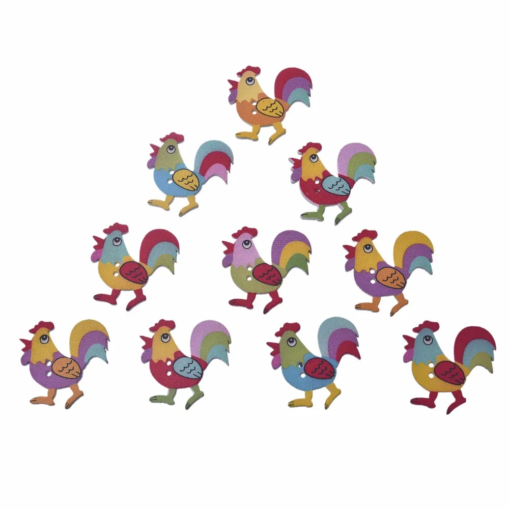 50 Pcs Mixed 2 Holes Wooden Sewing Scrapbook Promotions Cock Wood Decorative Buttons Clothing DIY Making 31x31mm | Дом и сад