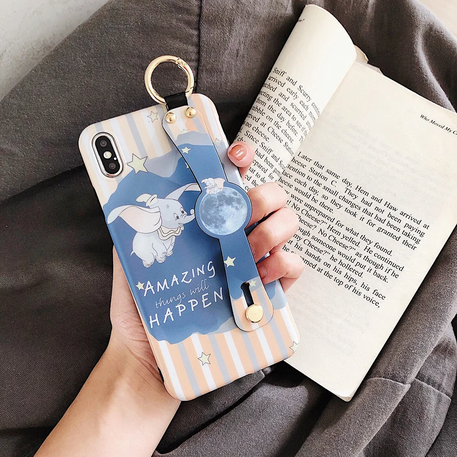 Чехол Dumbo для iPhone 11 Pro X XR XS Max, милый мультяшный ремешок на запястье, держатель для телефона, чехол s для iPhone 7, 8, 6 S, 6 Plus, чехол на заднюю панель