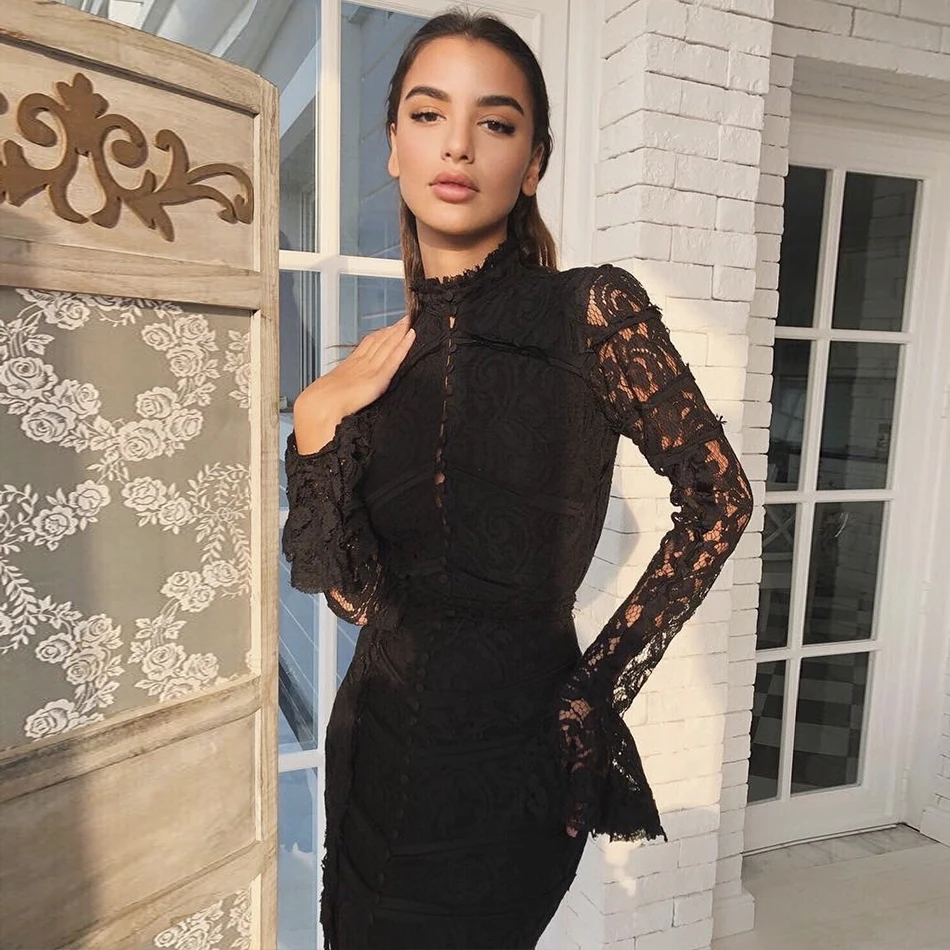 DressBird женские осень зима длинный рукав Утягивающее бодикон Платье Vestidos