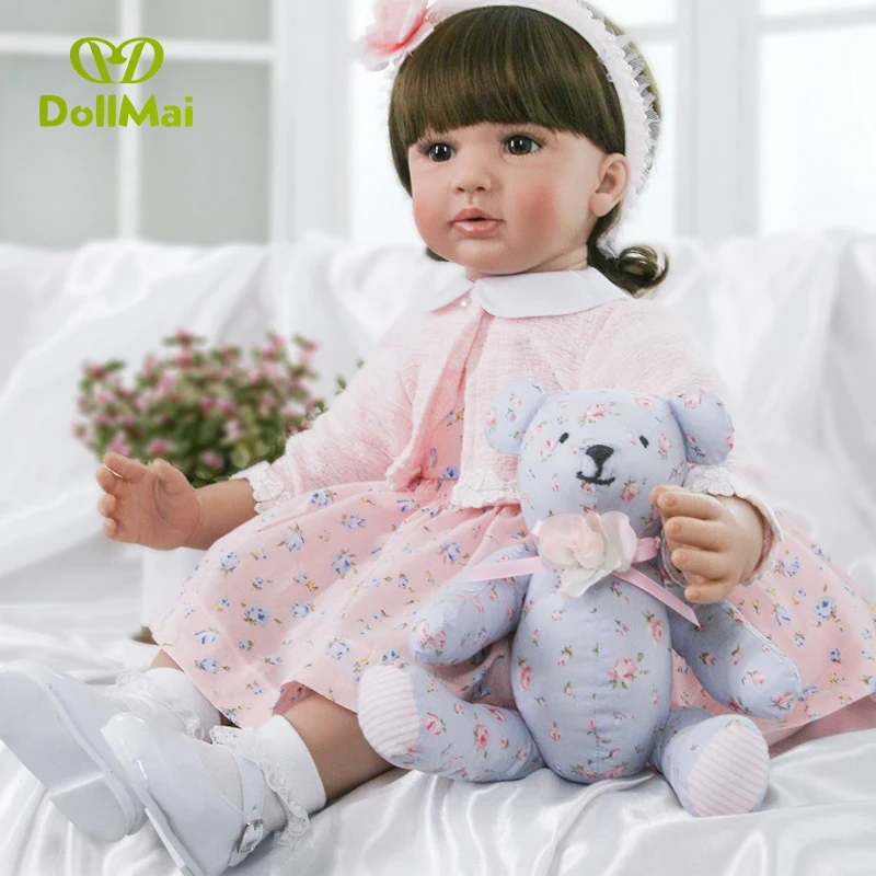 24&quot 60cm Realistic Soft Silicone Reborn Baby Smile Girl Dolls Lifelike Newborn Doll Gift Bonecas Babies Toys | Игрушки и хобби