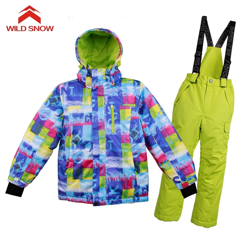 WILD SNOW Warm Kids Ski Suit Boys Girls Jacket Pants Waterproof Windproof Snowboarding Winter Children's Skiing Suits | Спорт и