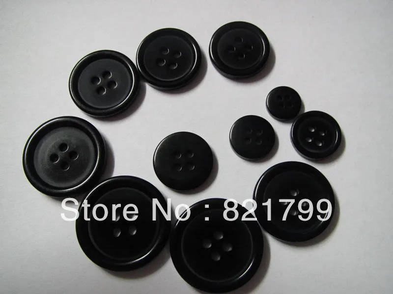 Черная полимерная пуговица 40L для одежды черная с 4 отверстиями оптовая