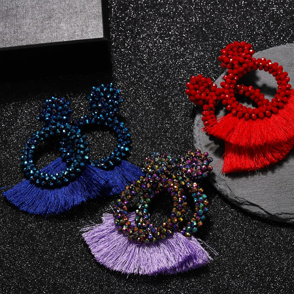 Dvacaman Boho дизайнерские длинные висячие серьги с кисточками для женщин модные полимерные массивные серьги этнические, праздничные ювелирные изделия в подарок