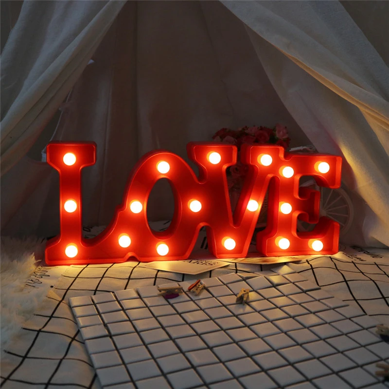 Светодиодные ночники LOVE Sign с медным проводом 2 АА на батарейках для свадьбы