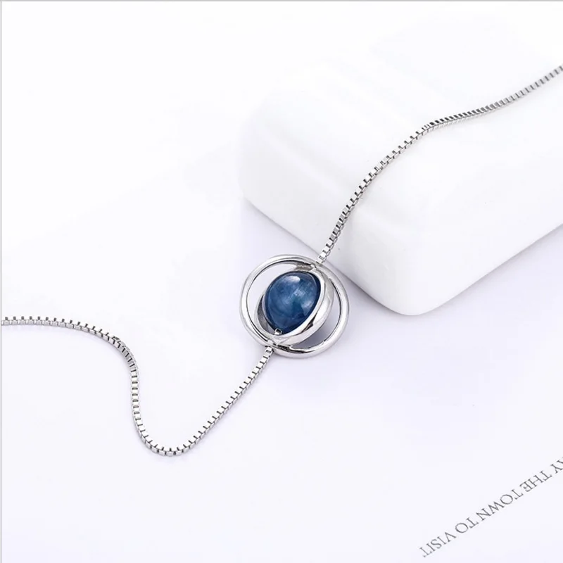 Ожерелье с кулоном из кианита простое серебро 925 пробы ювелирные изделия