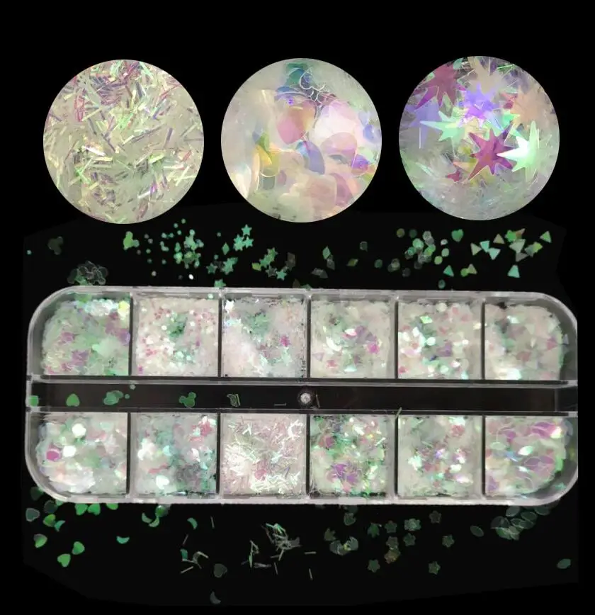 Glitter B Голографические переливающиеся блестки для ногтей, AB, звезда, бабочка, сердце, луна, массивные праздничные Блестки для дизайна ногтей, вечерние, полимерные - Цвет: Glitter B