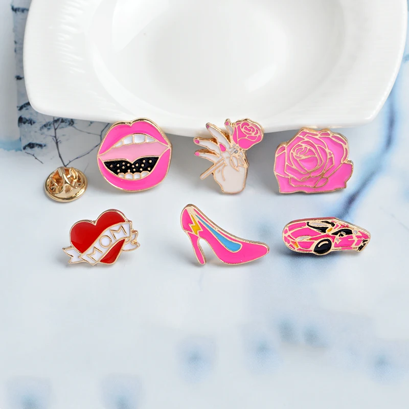 Творческий мультфильм брошь набор из 6 розовый серии в форме сердца любовь розы