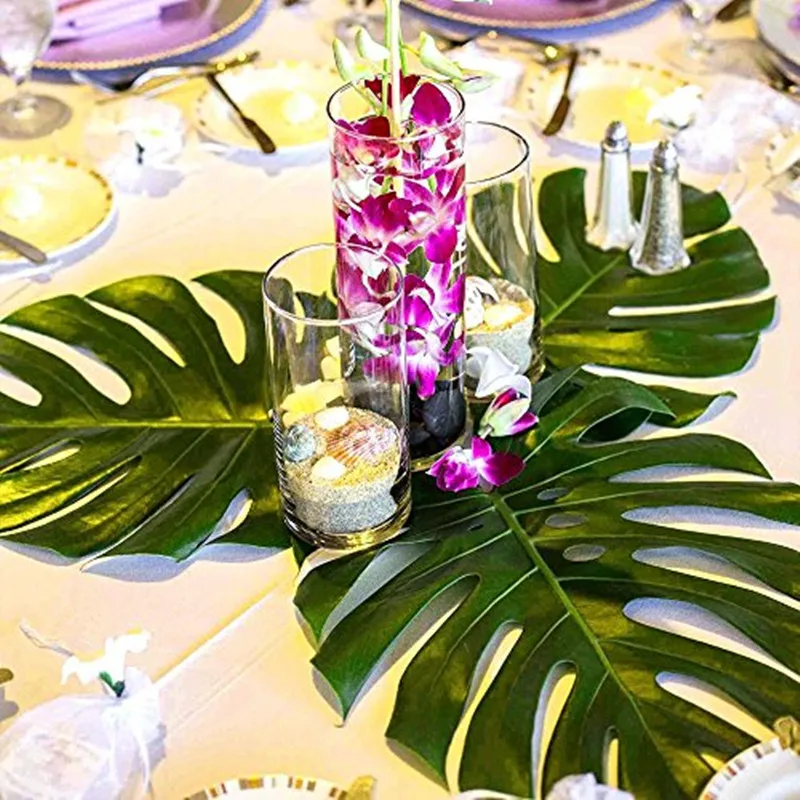 

12Pcs Big Artificial Tropical Palm Leaves Silk Leaf For Hawaiian Luau Theme Party Decor Wedding Birthday Home Table Decoration