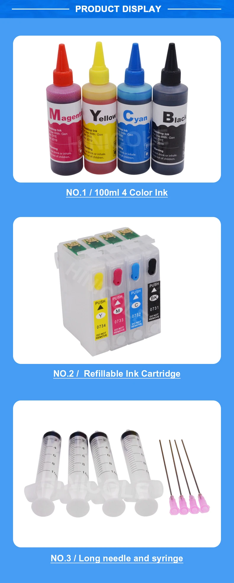 73N T0731 Ink Cartridge for Epson CX3900 CX5900 CX4900 CX4905 CX3905 TX100 TX110 TX200 TX210 TX400 Printer+ Refill Dye Ink Kit