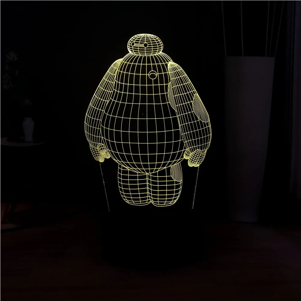 3D мультфильм милый Baymax акриловая панель лампа 7 цветов Изменение иллюзия RGB милое