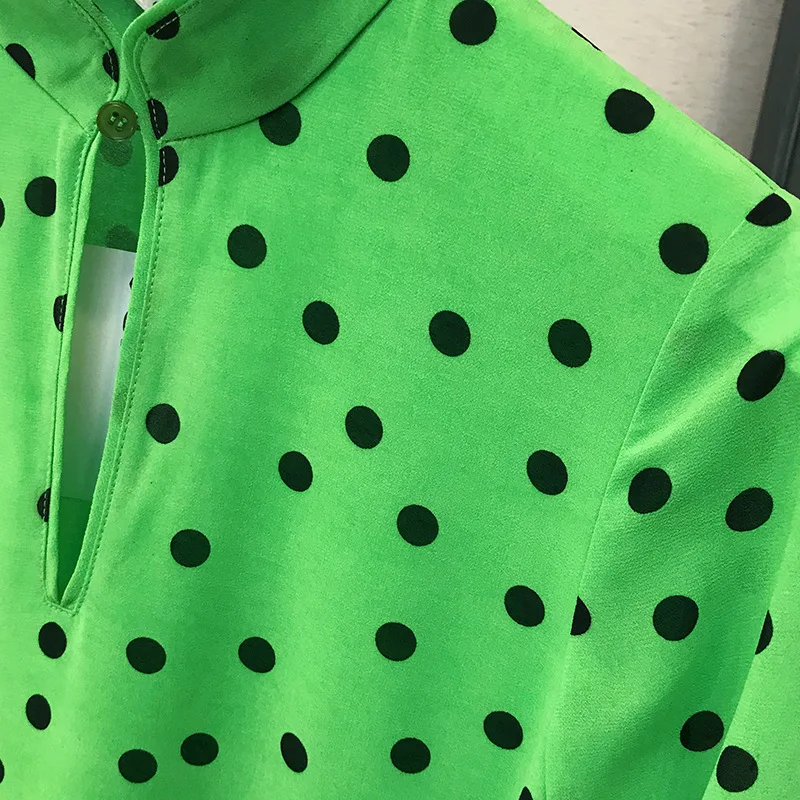 fall new deep V collar long sleeve dot print big swing loose long dress