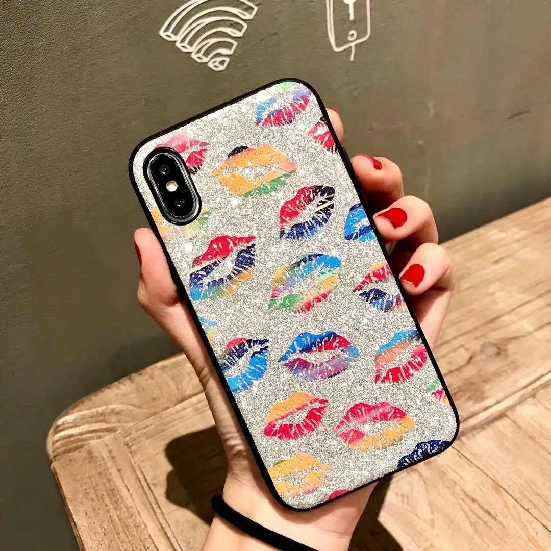 Kerzzil Fashion Red Lip Flash Powder Hard Phone Cases for iPhone 7 6 S 8 Plus TPU Soft edge Sexy Lips X |