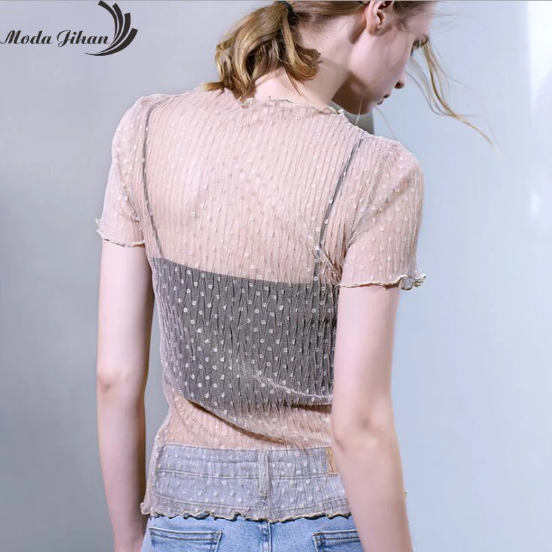 Женская кружевная рубашка Moda Jihan пикантная приталенная с коротким рукавом летние