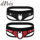 Мужские открытые трусы-джоки из искусственной кожи, трусы-бикини с низкой посадкой и металлическим кольцом для пениса