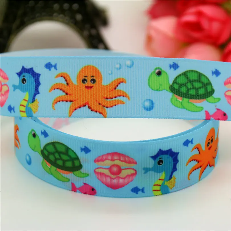 DUWES 7/8 ''Бесплатная доставка Омаров морская лошадь Животные Печать grosgrain лента