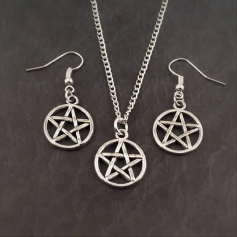 Necklace Earrings Комплект ювелирных изделий с пентаграммой, ожерелье с пентаклем, серьги с пентаграммой - Окраска металла: Necklace Earrings