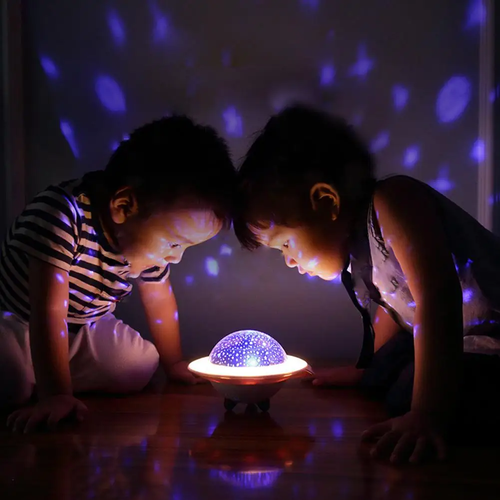 HobbyLane Уникальная музыкальная Звездная проекционная лампа в форме НЛО с 4 горками