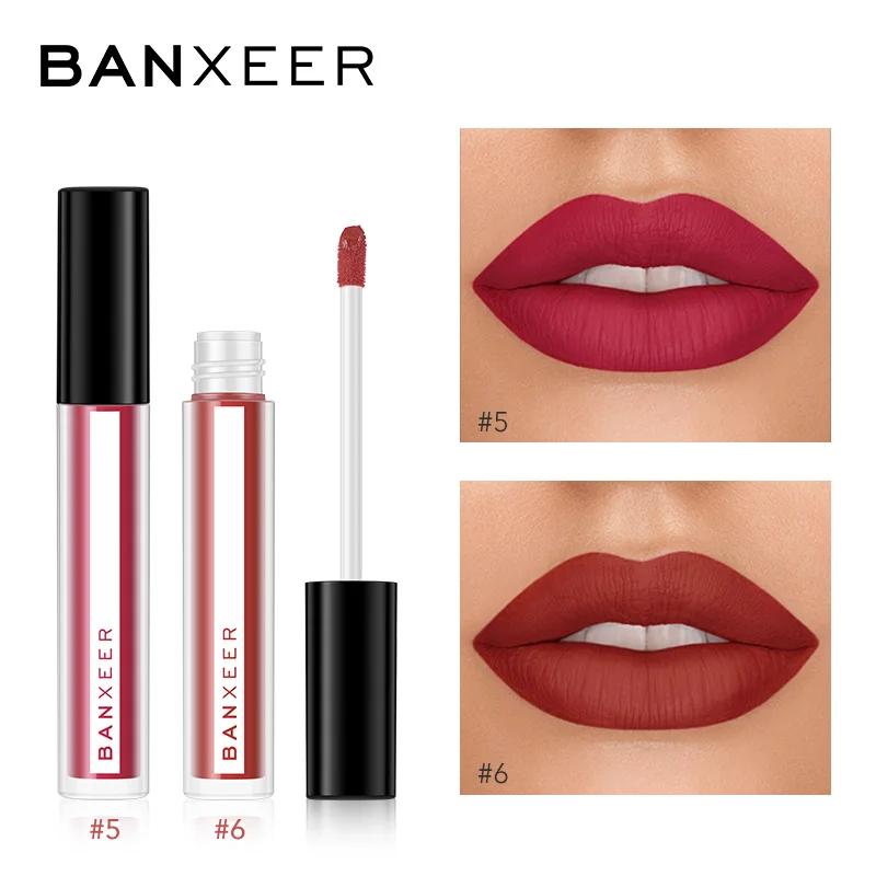 No.5 and No.6 BANXEER 2pcs Lipgloss Set Liquid Lipstick Matte Lip Gloss Waterproof Long Lasting Lips Makeup Set 8 Colors High Pigment Cosmetic - Цвет: No.5 and No.6
