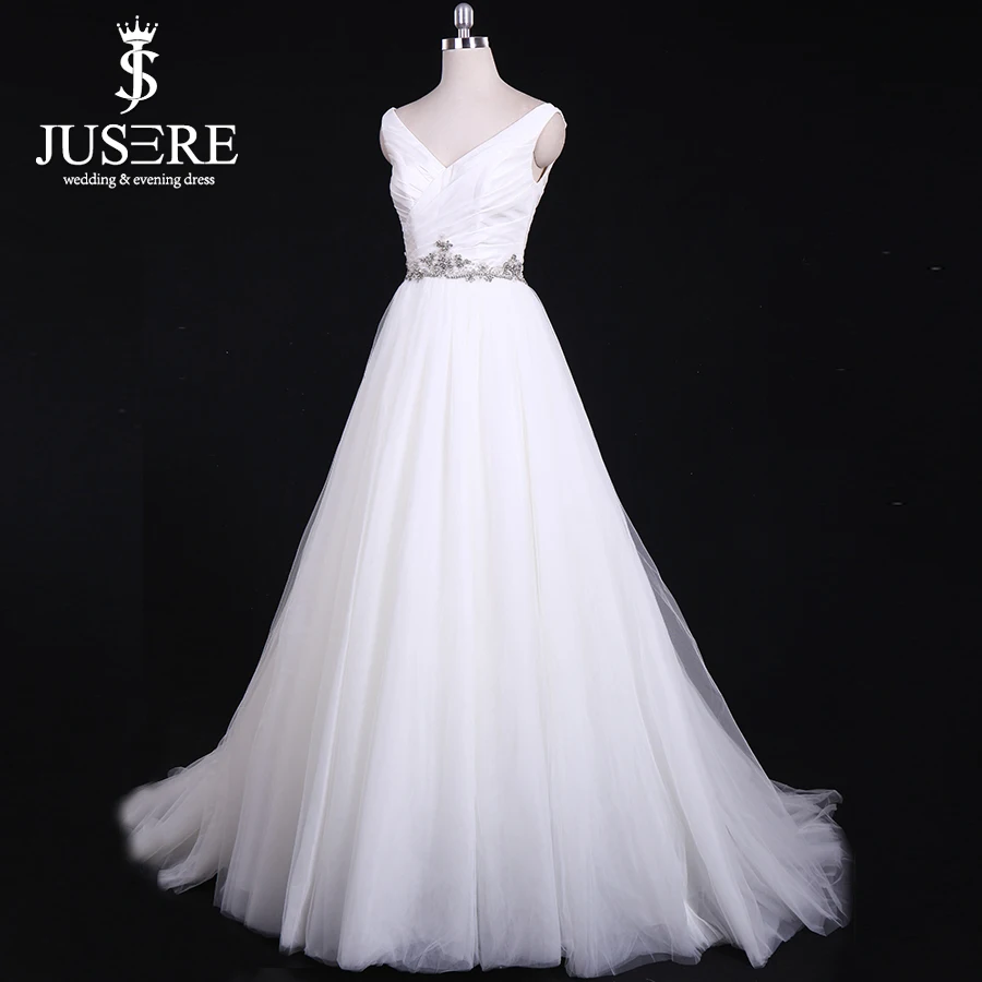 Jusere In stock Cheap A Line Tulle Bridal Dresses Crystals Waist &amp Back Wedding Fast Shipping | Свадьбы и торжества