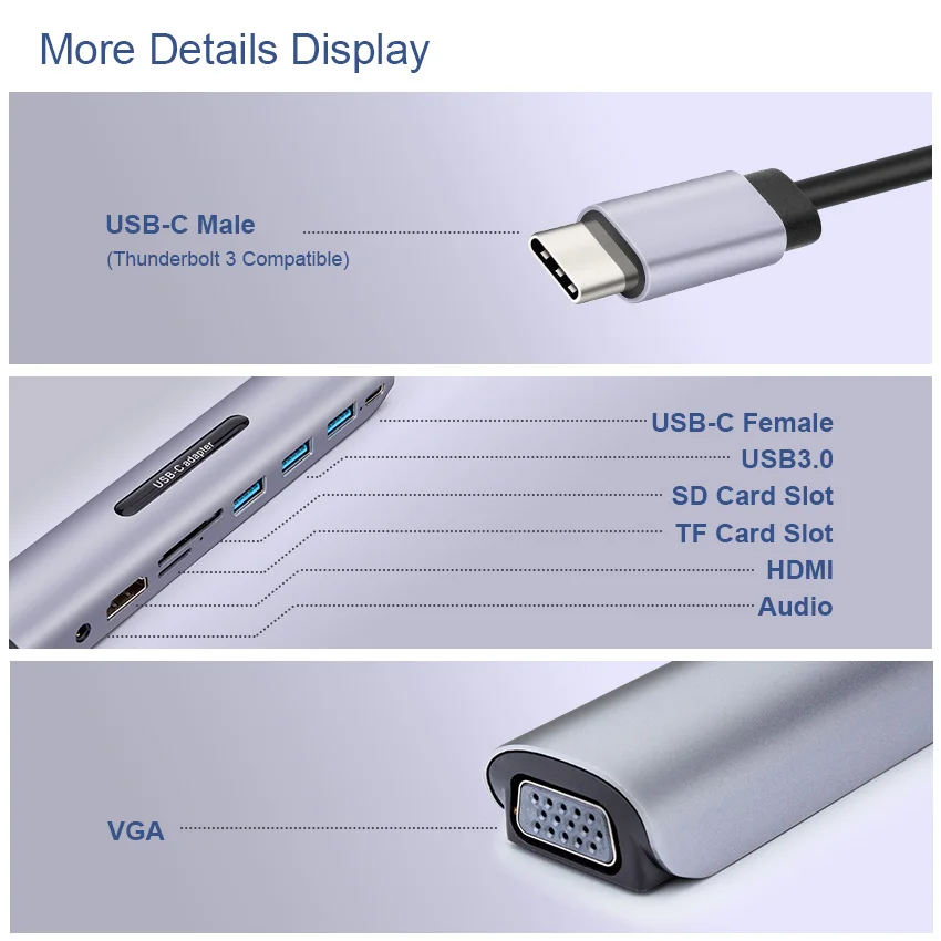 Адаптер концентратор типа C в HDMI адаптер 4K USB 3 1 VGA 60 Гц для Macbook Huawei p20 с PD зарядки SD