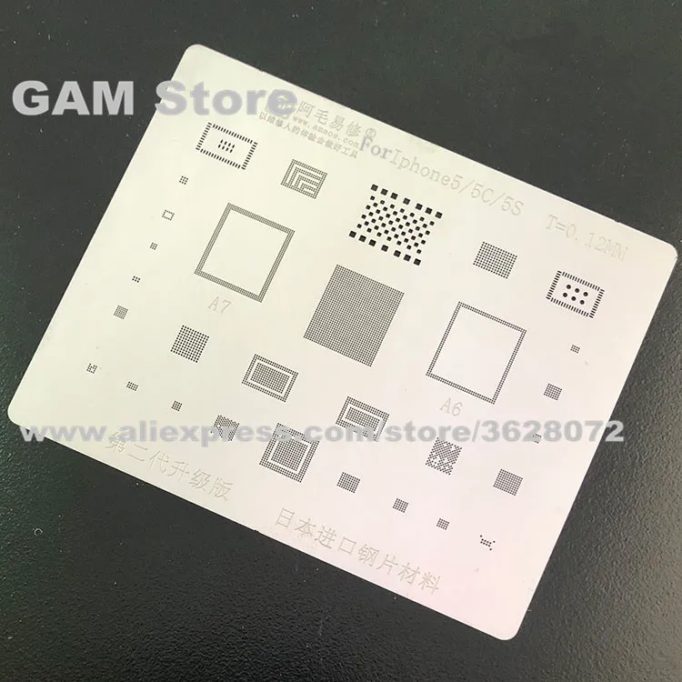 

For iPhone 5 5C 5S BGA Stencil A6 A7 CPU RAM Nand Flash Power wifi Touch IC Reball Pin Tin Plant Net Template 0.12mm Thincknes