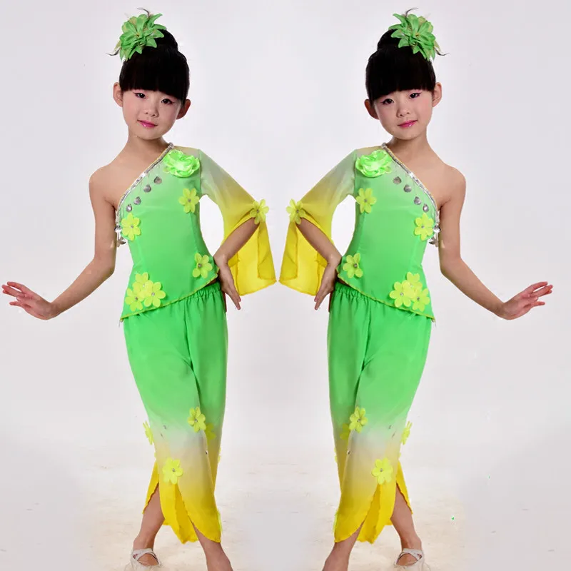 

Children Chinese Yangko Dancing Costume Top+Pants +Headwear 3 Pcs Kids Dancing Dress Grop Singger Costume 18