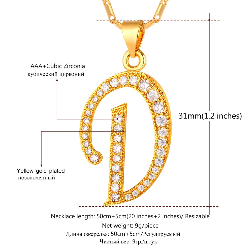 U7 Буква Подвеска Цепочка Ожерелье Мужской /Женский Подарок Ювелирные Изделия